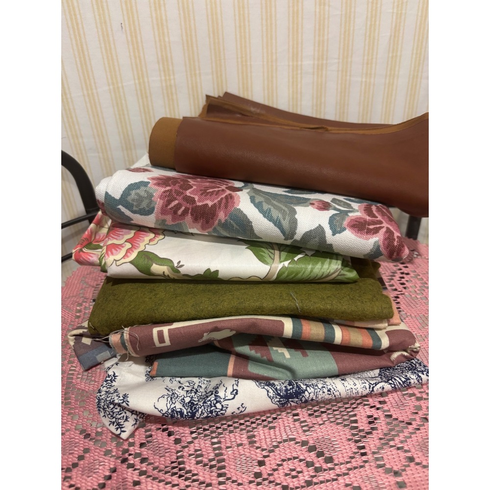 Vintage Upholstery Fabric Remnants Lot Faux Leather Toile Floral Southwestern